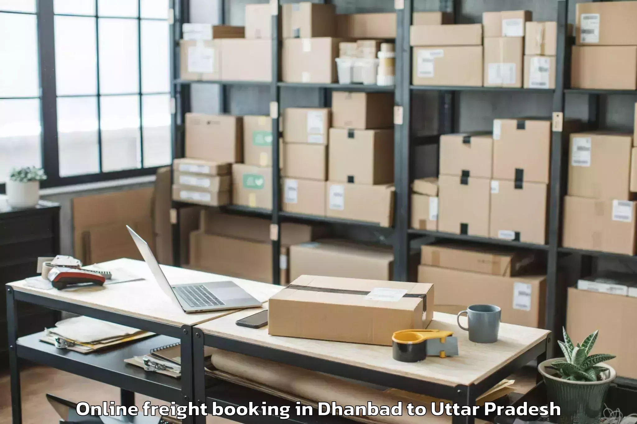 Trusted Dhanbad to Pukhrayan Online Freight Booking